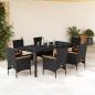 Preview: ARDEBO.de - 7-tlg. Garten-Essgruppe mit Kissen Schwarz Poly Rattan Glas