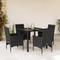 Preview: ARDEBO.de - 5-tlg. Garten-Essgruppe mit Kissen Schwarz Poly Rattan und Glas