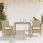 Preview: ARDEBO.de - 3-tlg. Garten-Essgruppe mit Kissen Beige Poly Rattan und Glas