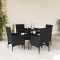 Preview: ARDEBO.de - 5-tlg. Garten-Essgruppe mit Kissen Schwarz Poly Rattan und Glas