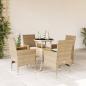 Preview: ARDEBO.de - 5-tlg. Garten-Essgruppe mit Kissen Beige Poly Rattan und Glas