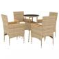 Preview: 5-tlg. Garten-Essgruppe mit Kissen Beige Poly Rattan und Glas