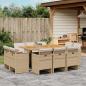 Preview: ARDEBO.de - 11-tlg. Garten-Essgruppe mit Kissen Beige Poly Rattan