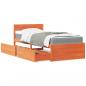 Preview: ARDEBO.de - Bett mit Schubladen und Matratze Wachsbraun 100x200 Massivholz