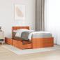 Preview: Bett mit Schubladen und Matratze Wachsbraun 100x200 Massivholz