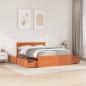 Preview: Bett mit Schubladen und Matratze Wachsbraun 140x190 Massivholz