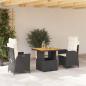 Preview: ARDEBO.de - 3-tlg. Garten-Essgruppe mit Kissen Schwarz Poly Rattan