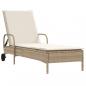 Preview: Sonnenliege mit Rollen und Auflage Beige Poly Rattan