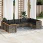 Preview: ARDEBO.de - 9-tlg. Garten-Sofagarnitur mit Kissen Grau Poly Rattan