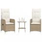 Preview: ARDEBO.de - Gartensessel 2 Stk. Verstellbar mit Tisch Beige Poly Rattan