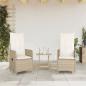 Preview: Gartensessel 2 Stk. Verstellbar mit Tisch Beige Poly Rattan