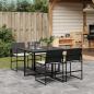 Preview: ARDEBO.de - 5-tlg. Garten-Essgruppe mit Kissen Schwarz Poly Rattan