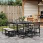 Preview: ARDEBO.de - 9-tlg. Garten-Essgruppe mit Kissen Schwarz Poly Rattan