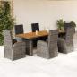 Preview: ARDEBO.de - 7-tlg. Garten-Essgruppe mit Kissen Grau Poly Rattan