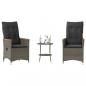 Preview: ARDEBO.de - 3-tlg. Bistro-Set mit Kissen Grau Poly Rattan