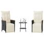 Preview: ARDEBO.de - 3-tlg. Bistro-Set mit Kissen Schwarz Poly Rattan