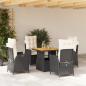 Preview: ARDEBO.de - 5-tlg. Garten-Essgruppe mit Kissen Schwarz Poly Rattan