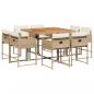 Preview: 9-tlg. Garten-Essgruppe mit Kissen Beige Poly Rattan