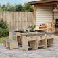 Preview: ARDEBO.de - 11-tlg. Garten-Essgruppe mit Kissen Beigemischung Poly Rattan