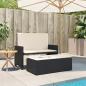 Preview: Gartenbank mit Kissen und Hocker Schwarz Poly Rattan