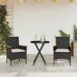 Preview: ARDEBO.de - 3-tlg. Bistro-Set mit Kissen Schwarz Poly Rattan und Glas