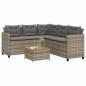 Preview: ARDEBO.de - Gartensofa in L-Form mit Tisch und Kissen Grau Poly Rattan