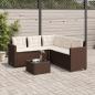 Preview: Gartensofa in L-Form mit Tisch und Kissen Braun Poly Rattan