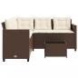 Preview: Gartensofa in L-Form mit Tisch und Kissen Braun Poly Rattan