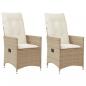 Preview: ARDEBO.de - Gartensessel mit Kissen 2 Stk. Verstellbar Beige Poly Rattan