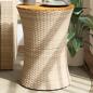 Preview: ARDEBO.de - Garten-Beistelltisch Trommelform Beige Poly Rattan Massivholz