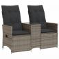 Preview: Gartensofa 2-Sitzer Verstellbar mit Tisch Grau Poly Rattan