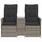 Preview: Gartensofa 2-Sitzer Verstellbar mit Tisch Grau Poly Rattan