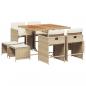 Preview: 9-tlg. Garten-Essgruppe mit Kissen Beige Poly Rattan