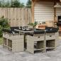 Preview: ARDEBO.de - 9-tlg. Garten-Essgruppe mit Kissen Hellgrau Poly Rattan