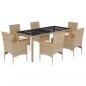 Preview: 7-tlg. Garten-Essgruppe mit Kissen Beige Poly Rattan und Glas