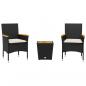 Preview: 3-tlg. Bistro-Set mit Kissen Schwarz Poly Rattan und Glas