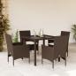 Preview: ARDEBO.de - 5-tlg. Garten-Essgruppe mit Kissen Braun Poly Rattan Glas