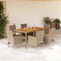 Preview: ARDEBO.de - 7-tlg. Garten-Essgruppe mit Kissen Beige Poly Rattan Akazie