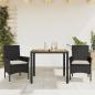 Preview: ARDEBO.de - 3-tlg. Garten-Essgruppe mit Kissen Schwarz Poly Rattan Akazie