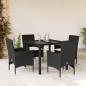 Preview: ARDEBO.de - 5-tlg. Garten-Essgruppe mit Kissen Schwarz Poly Rattan und Glas