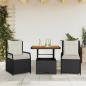 Preview: ARDEBO.de - 3-tlg. Garten-Essgruppe mit Kissen Schwarz Poly Rattan