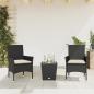 Preview: ARDEBO.de - 3-tlg. Bistro-Set mit Kissen Schwarz Poly Rattan und Glas