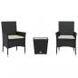 Preview: 3-tlg. Bistro-Set mit Kissen Schwarz Poly Rattan und Glas