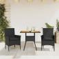 Preview: ARDEBO.de - 3-tlg. Garten-Essgruppe mit Kissen Schwarz Poly Rattan Akazie