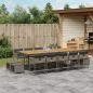 Preview: ARDEBO.de - 15-tlg. Garten-Essgruppe mit Kissen Grau Poly Rattan