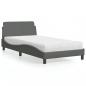 Preview: ARDEBO.de - Bett mit Matratze Dunkelgrau 100x200 cm Stoff