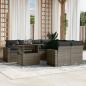 Preview: ARDEBO.de - 9-tlg. Garten-Sofagarnitur mit Kissen Grau Poly Rattan