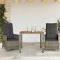 Preview: ARDEBO.de - 3-tlg. Bistro-Set mit Kissen Grau Poly Rattan