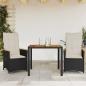 Preview: ARDEBO.de - 3-tlg. Bistro-Set mit Kissen Schwarz Poly Rattan