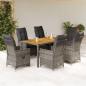 Preview: ARDEBO.de - 7-tlg. Garten-Essgruppe mit Kissen Grau Poly Rattan